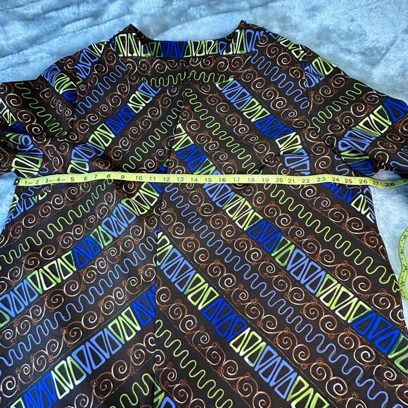Maggie Barnes Blazer Women 2X Brown with Blue And Green Squiggles Open Front - Picture 5 of 13